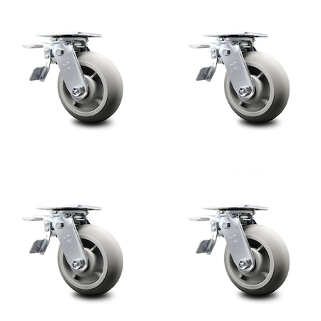 Service Caster 6 Inch Thermoplastic Rubber Caster Set with Roller Bearings and Total Lock Brake SCC-TTL30S620-TPRRD-4